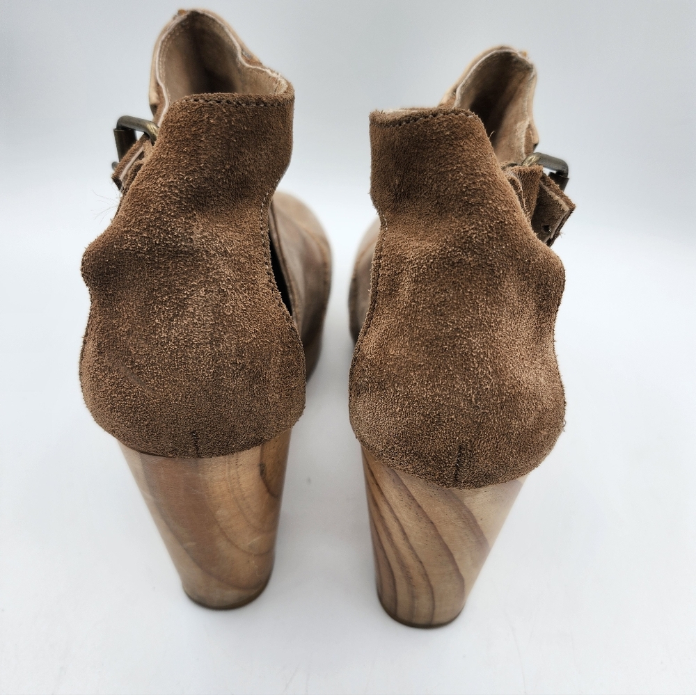 Free People Brown Leather Wood Platform Clog Sz 37 - Picture 5 of 10